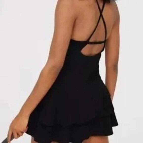 Aerie OffLine Black Real Me Maggie Ruffle Tennis Dress w/ Built in Shorts Large - Picture 2 of 13